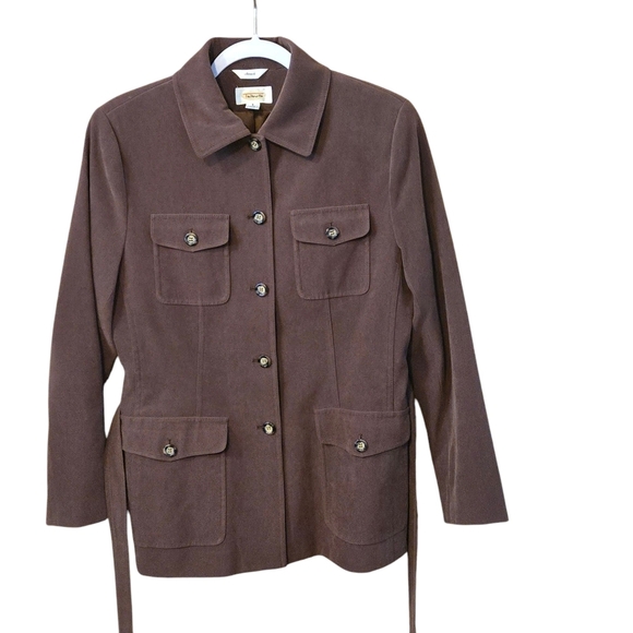 Talbots Trench Coat Jacket Overcoat Brown Belt Retro Detective Stretch Women 6 - Picture 15 of 16